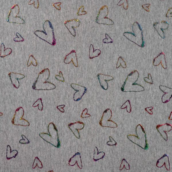 Alpenfleece | bedruckt | HeArTs | foliert | multcolor/grau melange