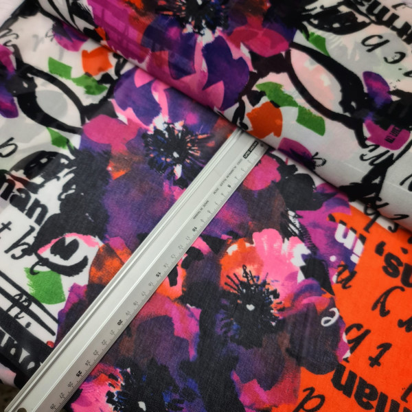 Chiffon | bedruckt | big flowers | schwarz