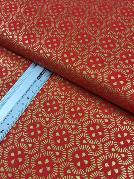 Baumwolle | bedruckt | gold foliert | Muster | rot