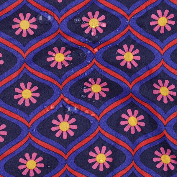 beschichtete Baumwolle / Wachstuchstück | retro flower | navy