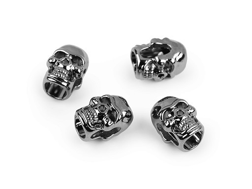 2 Kordelenden | für 5mm Kordel | Metall | SKULL | nickelschwarz