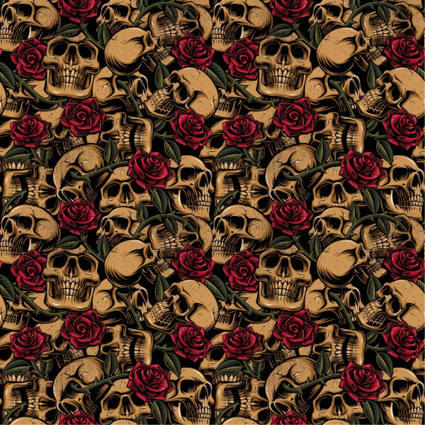 Baumwolle | bedruckt | skulls with roses | camel