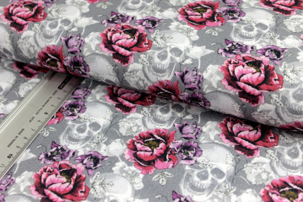 Canvas | bedruckt | skulls of roses | grau