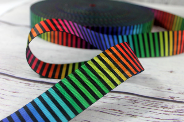 Gurtband | 40mm | beidseitig | rainbow stripes | schwarz/bunt