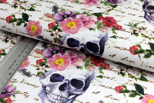 Canvas | bedruckt | flower skull | creme